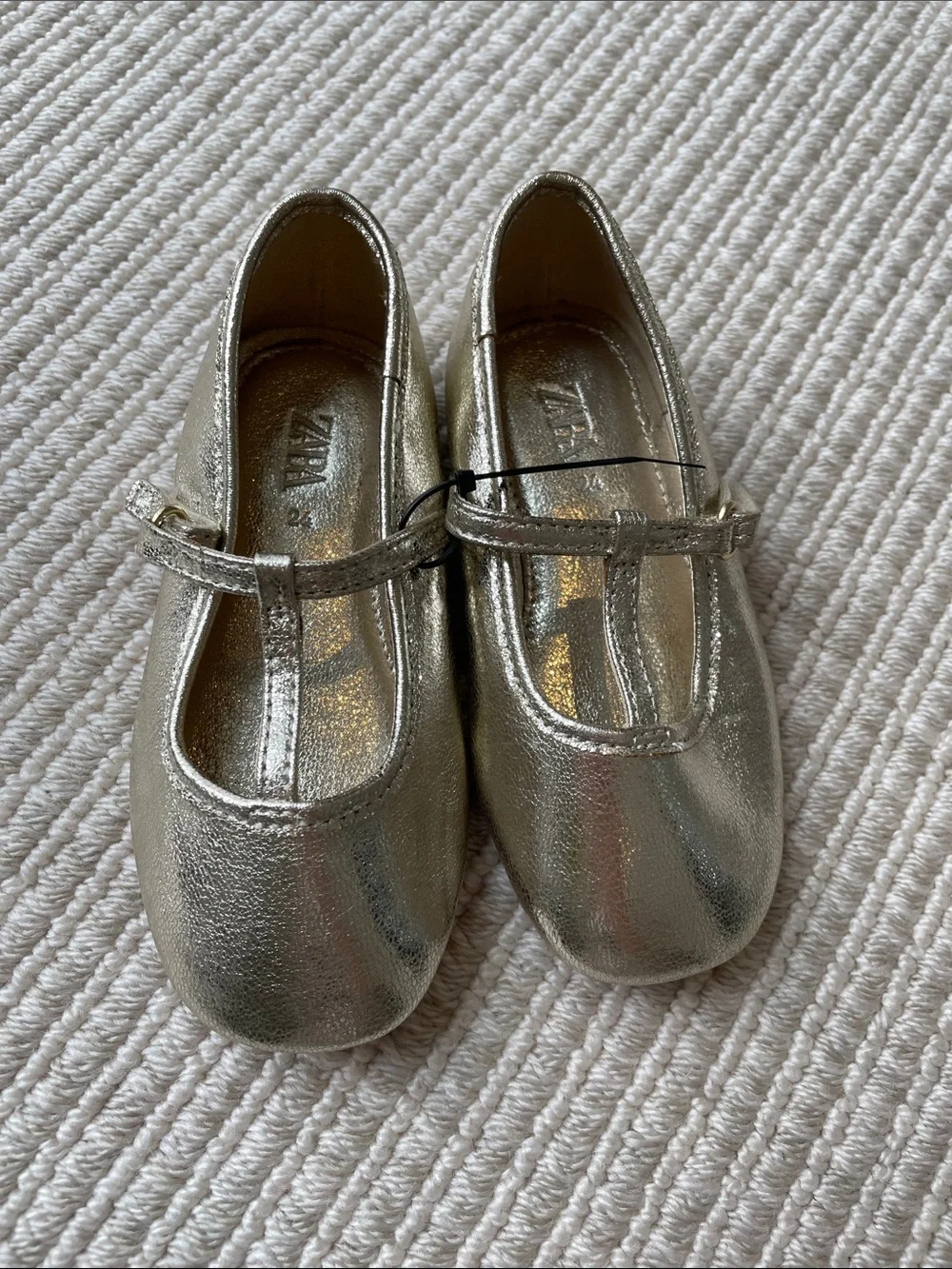 Zara Girls Metallic Silver T-Strap Ballet Flats